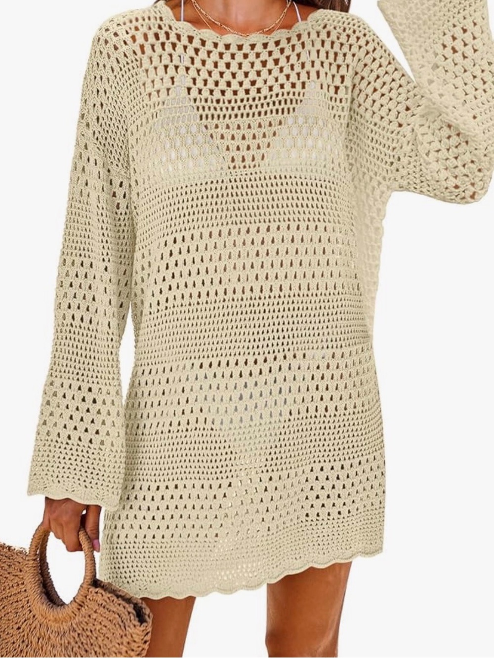 ANRABESS Women Swimsuit Crochet Swim Cover Up Dress Sz M